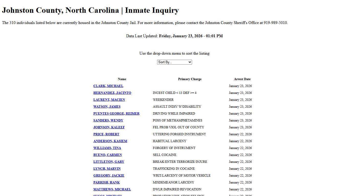 Johnston County, North Carolina Inmate Inquiry